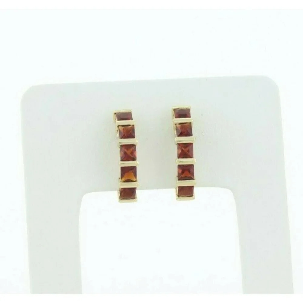 14k Yellow Gold Natural Garnet Earrings J Hoop Half Hoop Earrings